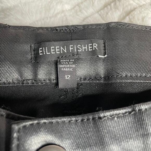 EILEEN FISHER Waxed Black‎ Jeans 12 Pants - Picture 3 of 3